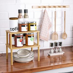 Two Piece Bamboo <b>Kitchen</b> Storage <b>Rack</b> Stackable Expandable Spice Shelf Minimalist Design Countertop Organizer - Product Image 4