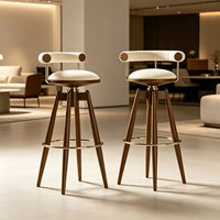 Tabouret de bar pivotant en bois massif de style mid-century avec repose-pieds rembourré pour salon, bar à domicile et salle à manger