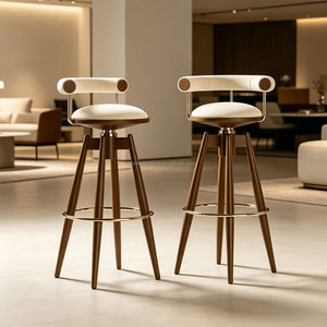 Taburetes y <span class=keywords><strong>Sillas</strong></span> de <span class=keywords><strong>Bar</strong></span> de Estilo Mid-Century, Taburete Giratorio de Madera Maciza con Asiento Acolchado y Reposapiés Alto, Silla para Terraza, <span class=keywords><strong>Bar</strong></span> en Casa y Comedor - Product Image 5