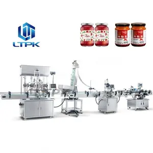 Automatic Liquid Paste Round Bottles Glass Jars Filling Capping Labeling Machine Filler Labeler with Cap Feeder Production Line