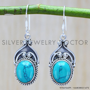 ต่างหูเงินแท้สีเทอร์ควอยซ์ต่างหูแบบประณีตสีเงิน925 - Product Image 2