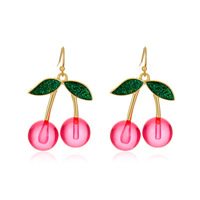 Nouvelle Arrivée Boucles d'Oreilles Coréennes Tendance en Alliage, Pendantes et Massives, pour Femme, Motif Fraise Cerise Rouge, Plaqué Or