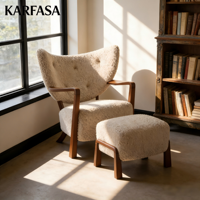 Fauteuil de loisirs en laine de style italien, chaise individuelle vintage en bois massif, fauteuil en laine d'agneau pour salon, balcon, chambre à coucher