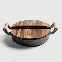 Poêle à frire en bois à double poignée, batterie de cuisine antiadhésive, poêle à paella, poêle en fonte, pot mongol, marmite profonde, wok