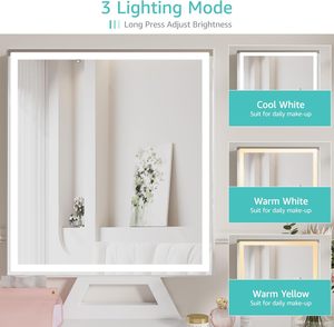 Coiffeuse blanche rustique avec miroir LED et éclairage intégré pour chambre de fille, idéale pour petits espaces - Product Image 6