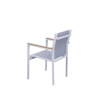 Fauteuil de jardin empilable moderne avec structure en aluminium, chaise de salle à manger d'extérieur en maille Teslin pour villa et café, avec accoudoirs en bois plastique