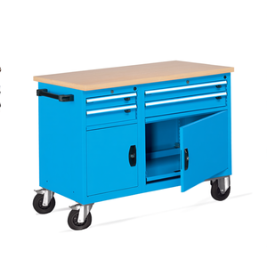 Fami Mobile <b>Tool</b> Cabinet With Wooden Top 1227x700x915mm Blue Ral5012 4 <b>Drawers</b> And Doors Workshop Storage - Product Image 3