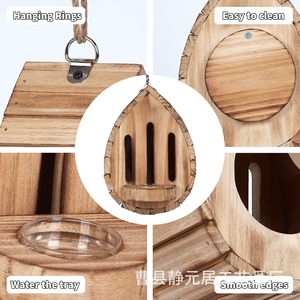 Maison pour papillons en bois Jingyuanju 16x19.5x13.2 pouces, habitat suspendu d'extérieur avec mangeoire, décoration de jardin - Product Image 4