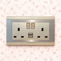 MGA High Quality Twin UK Socket avec interrupteur et indicateur et USB 3.1A/5V 304 Grade Acier inoxydable Argent Cuivre Ignifuge PC