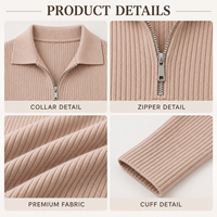Haut en maille côtelée extensible à col rabattu et demi-zip pour femme, manches longues, coupe ajustée, idéal pour le printemps, le bureau et le quotidien