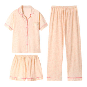 Set Pigiama Donna in Cotone Traspirante, Maniche Corte, Abbottonatura Frontale, Pantaloncini <span class=keywords><strong>e</strong></span> Pantaloni Lunghi, Completo Loungewear - Product Image 2