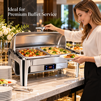 Chauffe-Plat Électrique de Luxe 9L en Acier Inoxydable avec Couvercle Visible pour Hôtels, Banquets, Restaurants et Buffets