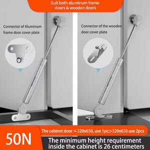 Amortisseur hydraulique à gaz <span class=keywords><strong>SH</strong></span>-ABC de couleur <span class=keywords><strong>gris</strong></span> argenté, à rotation vers le bas, 50N, pour armoire en bois - Product Image 3