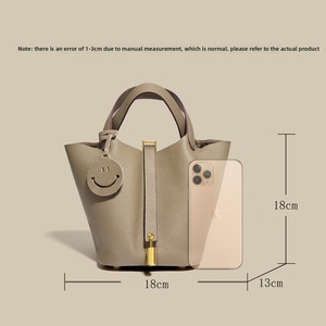 Sac seau classique en cuir de vachette pleine fleur, style <span class=keywords><strong>panier</strong></span>, luxe léger, en cuir véritable haut de gamme, avec boucle de fermeture ouverte - Product Image 4