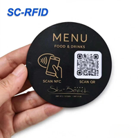 Étiquette de menu NFC ronde en époxy imprimée sur mesure, 13,56 MHz, autocollant de table de restaurant RFID avec adhésif arrière, code QR, appuyez pour consulter le menu
