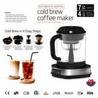 Machine à café électrique à infusion froide - Grande capacité de 1050 ml - Système de préparation par goutte à goutte sans BPA - Contrôle numérique et 4 modes de force - OEM/ODM