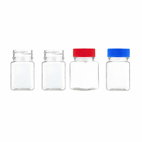 Flacon carré en PET transparent de 50 ml de qualité supérieure, portable, avec bouchon à vis hermétique pour le stockage de comprimés, capsules et compléments alimentaires