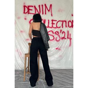 Wholesale Black High-Waisted and Wide-Leg Denim <b>Jeans</b> Breathable Vintage Print <b>Baggy</b> Style Size XL for All Seasons - Product Image 1