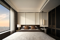 Ensemble de mobilier d'hôtel de luxe italien sur mesure pour suite présidentielle, canapé de salon, lit de chambre principale, bois, appartement, villa