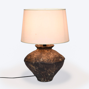Vintage Handmade Ceramic <b>Table</b> <b>Lamp</b> Textured Pottery <b>Base</b> with Fabric Shade Warm Accent <b>Lamp</b> for Bedroom and Living Room - Product Image 6