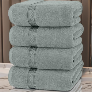 Wholesale Custom Logo Embroidered Nonwoven Cotton Plaid Pattern Hypoallergenic Luxury Hotel <b>Bath</b> <b>Towel</b> <b>Set</b> Blue - Product Image 2