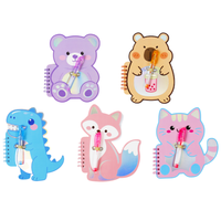 Cuaderno de Animales Adorables con Mini Bolígrafo, Set de Diario Espiral con Dibujos Animados para Niños, Regalo de Papelería Escolar para Niñas y Recuerdos de Fiesta