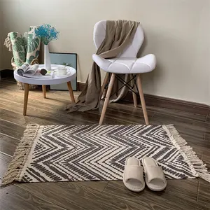 定制在线卧室侧床棉波西米亚地毯白色和黑色条纹波西米亚编织地毯