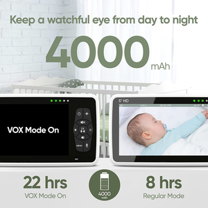 Babyphone intelligent avec écran sans fil, vision nocturne IR 30 m, écran LCD 5 pouces, rotation PTZ, alimentation CC, contrôle <span class=keywords><strong>de</strong></span> la température à distance - Product Image 2