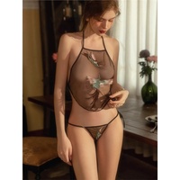 Ensemble de lingerie chinoise traditionnelle sexy pour femme, taille unique, 2 pièces, style Dudou ancien, broderie de phénix légère et exquise, en maille à bretelles
