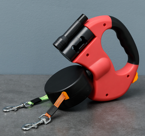 Guinzaglio retrattile doppio cane con luce a Led e sacchetti per cacca - Product Image 3