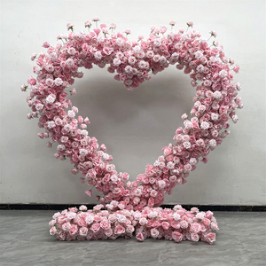 Wedding Backdrop Stage Valentine Decorations Marriage Proposal pink Roses Artificial Flowers Heart Arch with Flowers - Product Image 1