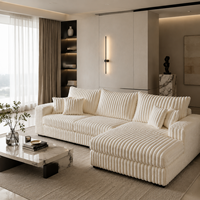 Großhandel Minimalistisches Modernes L-förmiges Cord-Modulsofa, Knochenloses Weiches Vakuumkomprimiertes Gestreiftes Sofa für Schlafzimmer und Wohnzimmer, OEM