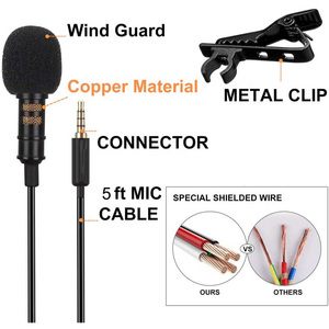 Micrófono Lavalier de grabación con cable de 3,94 pies, portátil profesional omnidireccional para entrevista de YouTube Vlog <span class=keywords><strong>ASMR</strong></span> - Product Image 6