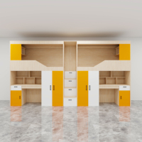 Lit superposé double compact et peu encombrant avec bureau en dessous et escalier pour adulte, structure en bois, taille complète