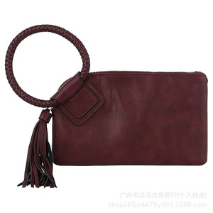 Bolso de Mano de Cuero Genuino con Acabado en Cera de Aceite de Lujo para Mujer, con Borla Elegante y Asa Redonda Trenzada, Bolso de Noche Elegante - Product Image 5