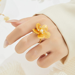Flower Mother Of Pearl <b>Adjustable</b> <b>Ring</b> With Imitation Pearl Zircon For Everyday Wear - Product Image 2