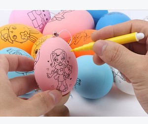 Amazon Hot Sale Plastic Easter Decoration Diy Eggs With 4 Color Pens Kids Toy Doodling Easter Egg