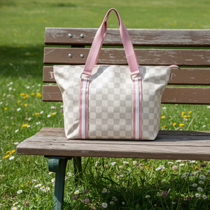 <span class=keywords><strong>Sac</strong></span> fourre-tout tendance et mignon, écologique, personnalisé, à carreaux, pour le shopping, le rangement, les voyages en extérieur et la plage, pour filles, avec fermeture éclair - Product Image 2