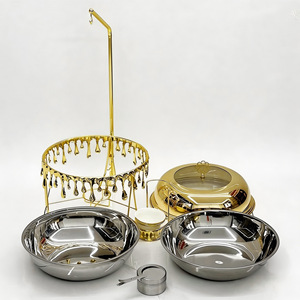 เครื่องอุ่นอาหารบุฟเฟ่ต์แบบแขวนหรูหราสีทอง 8 ลิตร รุ่นหยดน้ำ ทำจากสแตนเลสทรงกลม สำหรับใช้ในโรงแรมและร้านอาหาร - Product Image 1