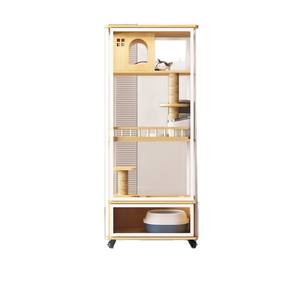 Rumah Kucing Panoramic <span class=keywords><strong>Cat</strong></span> Villa, Kandang Kucing Indoor dari Kayu Solid, Rak Panjat Kucing Mewah dengan Kaca, Rumah Kucing Luas - Product Image 5