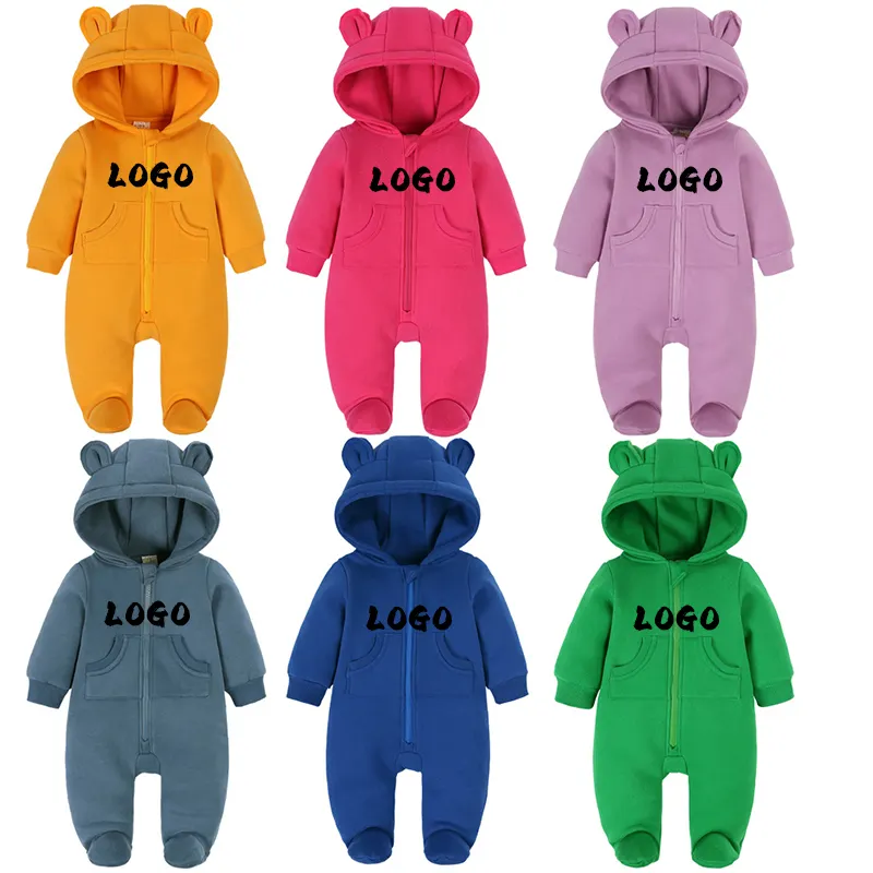 2024 Custom Winter Unisex Neugeborene Baby Kleidung Bambus Baby Stram pler Reiß verschluss Baby Jungen und Mädchen Kinder Stoff Stram pler