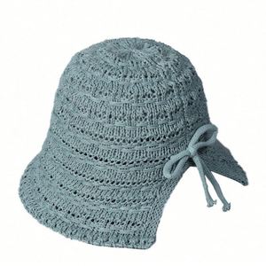 Chapeau Bob Tricoté d'Été pour Femme, Style Pêcheur, à Nœud et Fente Arrière, Couleur Unie, Jacquard, Rayé, Protection Solaire - Product Image 5