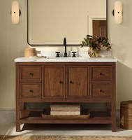 Meuble de salle de bain luxueux sur pied avec vasque en céramique, miroir intelligent à éclairage LED tactile, résistant à l'eau, construction en bois massif