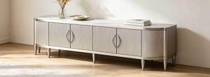 Premium Silver Fluted TV Stand, Modern Curved <b>Sideboard</b> with Ribbed Doors for Living Room Storage - Product Image 3