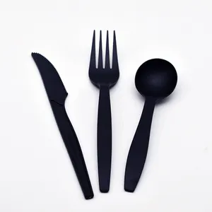 6.5 " biodegradable disposable PLA black plastic cutlery set eco friendly