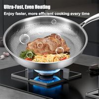 Poêle de cuisson en acier inoxydable martelé en titane, multicouche, antiadhésive sans revêtement, avec couvercle à motif feuille de lotus