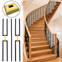 Cache-embout de balustre carré en fer forgé noir, simple et uni, avec chaîne dorée, pour rampe d'escalier en bois