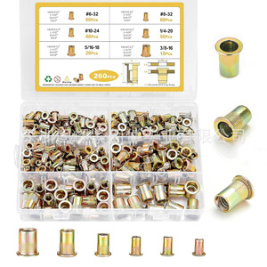 Rivet Nuts Set 260Pcs Inch <b>Thread</b> <b>Inserts</b> Socket Drive Color Zinc Plated Carbon Steel Fully Threaded Unc Metric Boxed Kit - Product Image 4