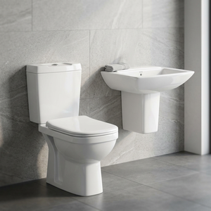 WC à double chasse en deux parties avec lavabo demi-pied en céramique, ensemble sanitaire pour salle de bain - Product Image 3