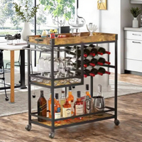 Chariot de service roulant rustique avec support à vin et porte-verres personnalisables pour îlots de cuisine et service d'alcool